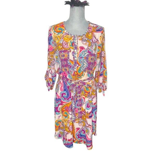 Anthropologie Fig And Flower Multicolor Paisley Print Shirt Dress L - Picture 1 of 10